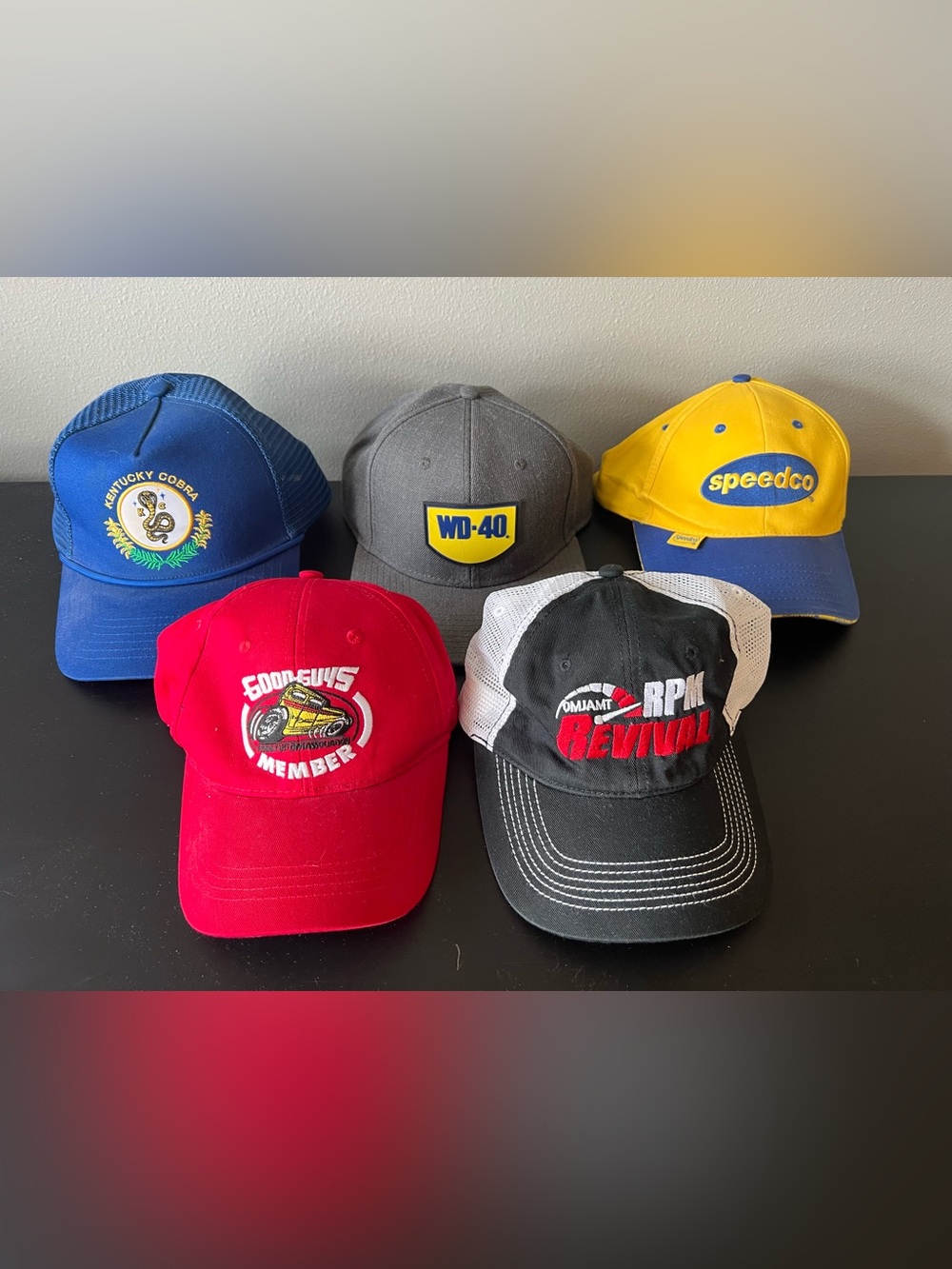 Asst Motorhead Hats - Goodguys, RPM Revival, Kentucky Cobra Donut, WD40, Speedco
